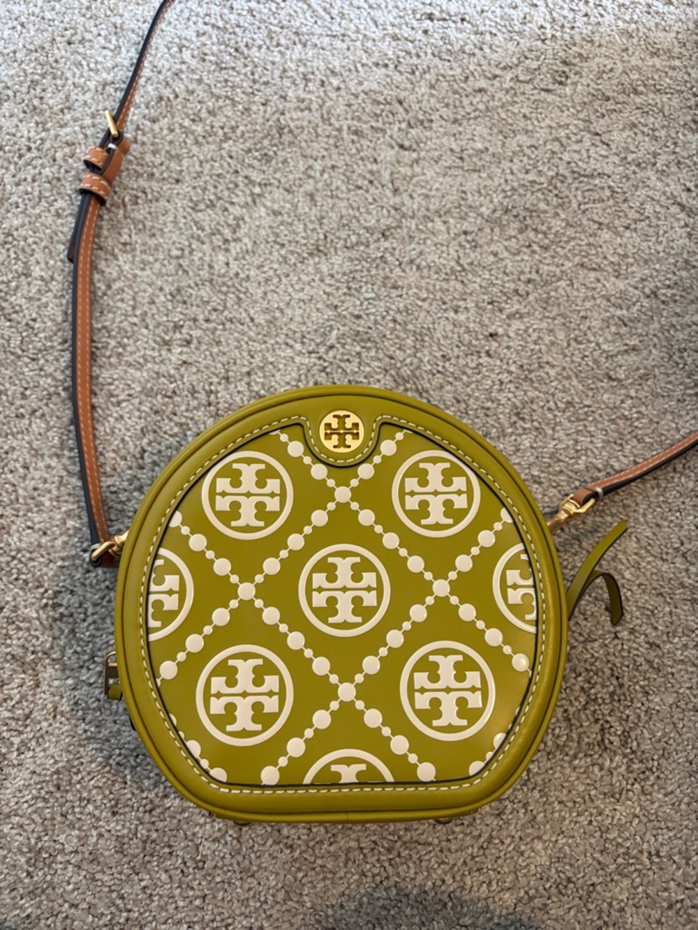 Tory Burch Olive Green Logo Circle Crossbody Bag